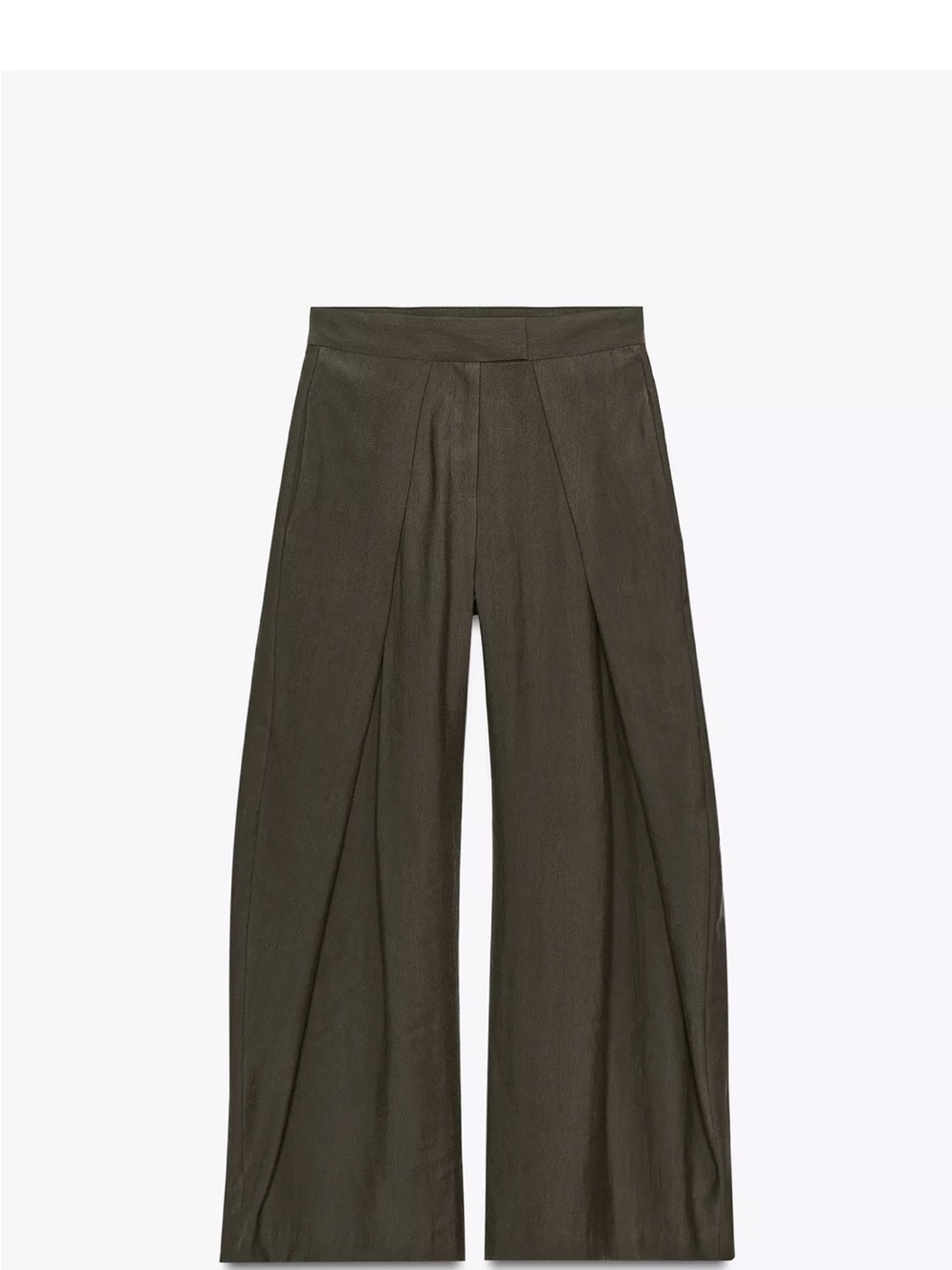 Zara Wide-Leg Pleated Trousers in Olive Green - Picture 3 of 3